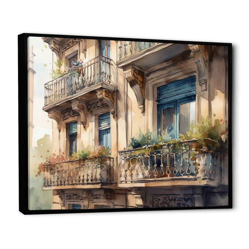 Designart "Barcelona Old World Charm Ii" City Art Deco Framed Wall Art